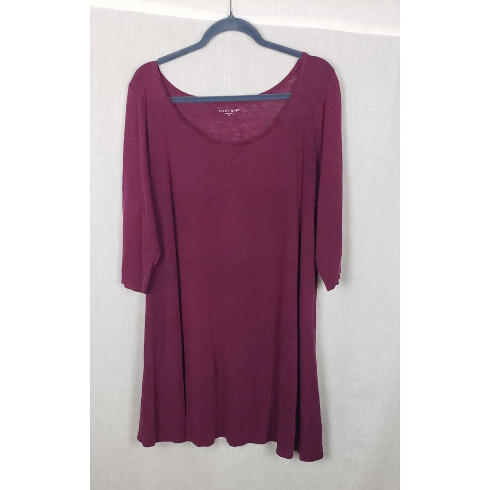 Eileen Fisher 100% Linen Tunic Top XL Slub Purple Casual Boho‎ Sustainable